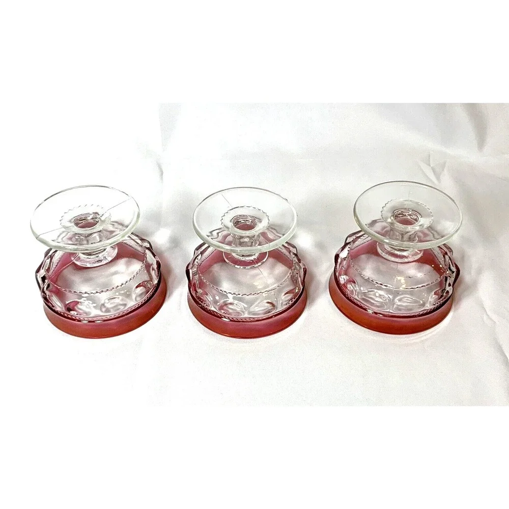 Tiffin Franciscan King's Crown Champagne Coupe X3 Cranberry Ruby Flashed Glass‎
